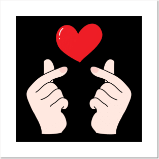 Double Finger heart Hand Sign Posters and Art